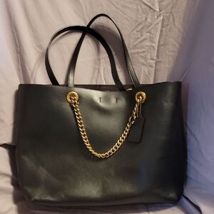 Coach Signature Chain Black Leather Tote